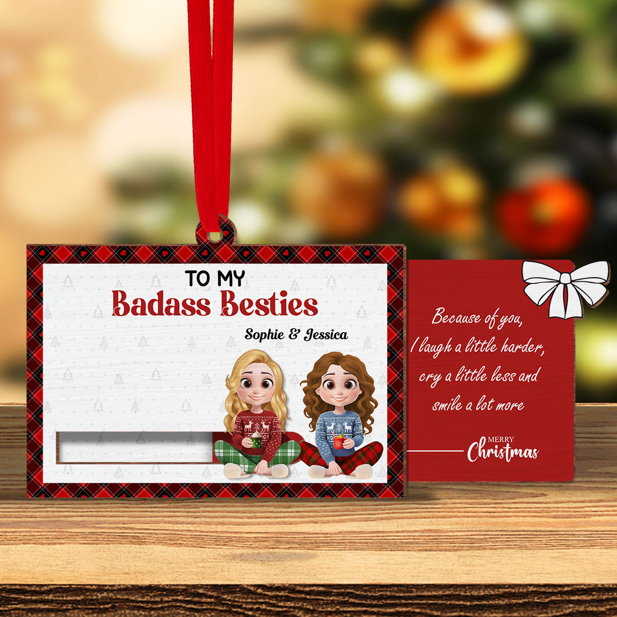 Custom Friendship Christmas Ornament, Best Friend Gift •  To My Badass Bestie - Personalized Slide Ornament
