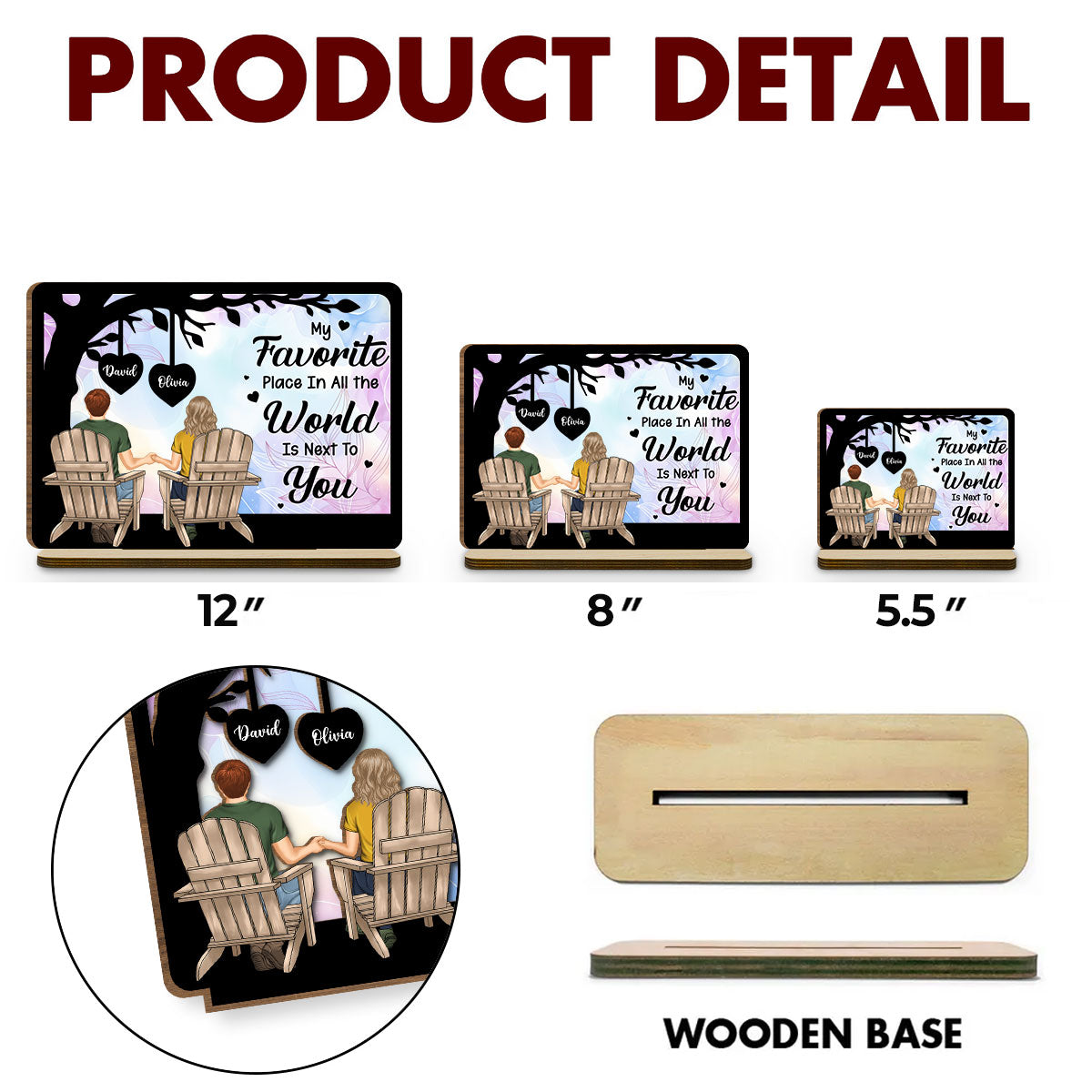 Custom Couple's Decor, Anniversary & Wedding Gift • My Favorite Place - Personalized 2-Layer Wood Plaque With Flat Base
