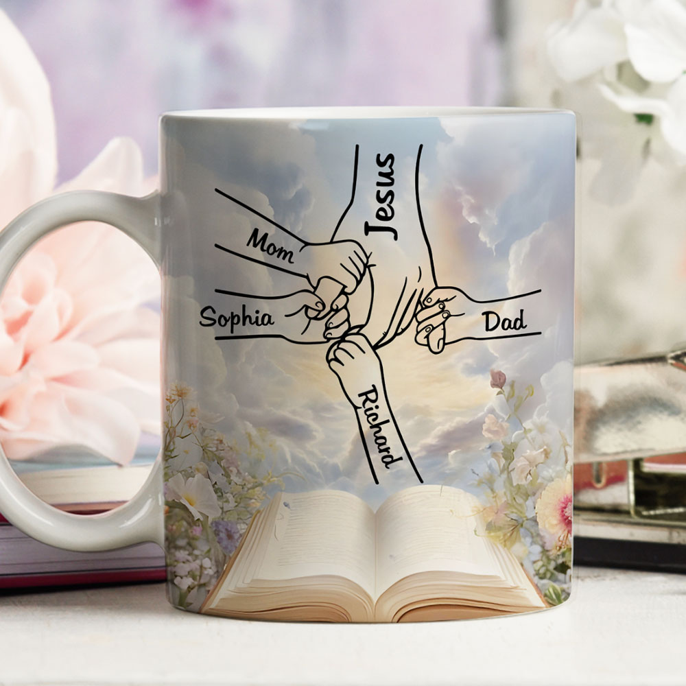 Custom Christmas & Birthday Gift for Mom • God Holds Our Hands - Personalized Coffee Mug