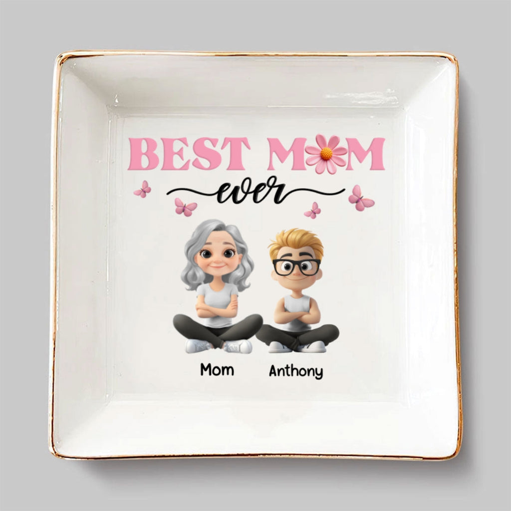Custom Mom Trinket Dish, Birthday Christmas Gift • Best Mom Ever - Personalized Jewelry Dish
