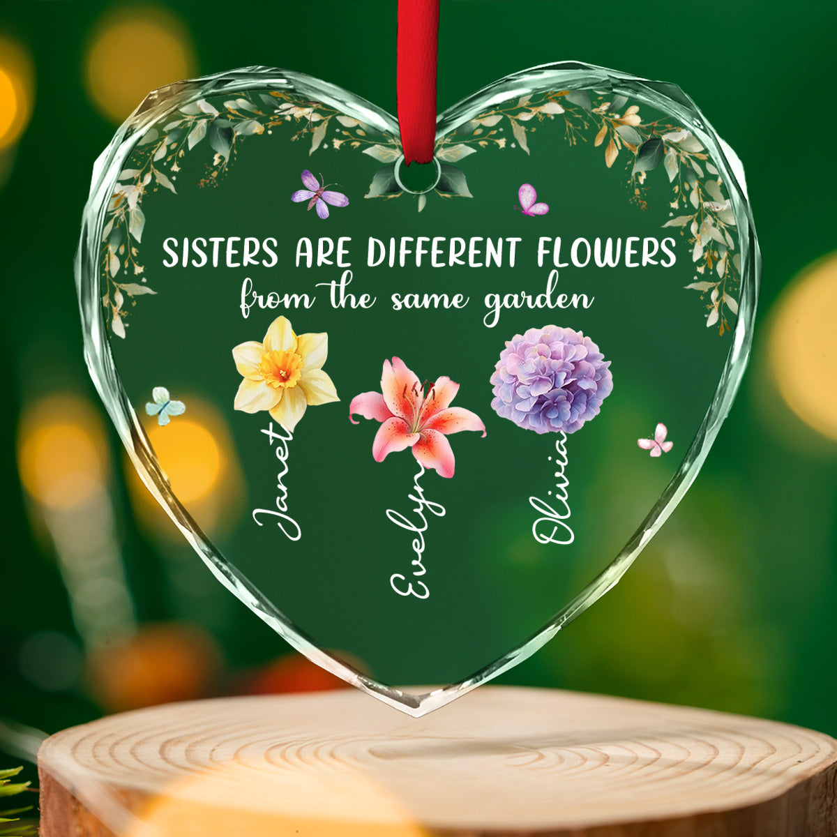 Custom Sister Christmas Ornament •  Sisters Rooted In One Garden - Personalized Glass Ornament