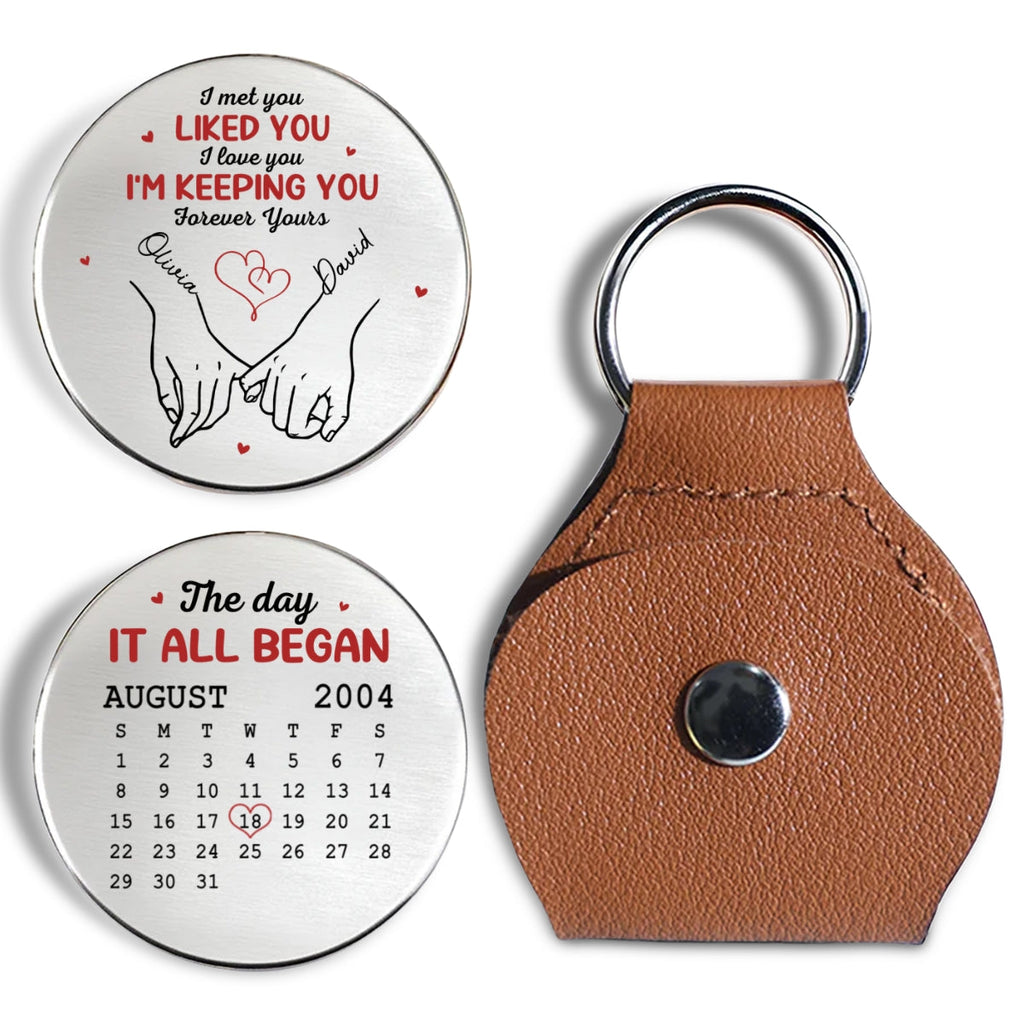 Custom Coin Keychain for Husband, Couple Anniversary Valentine's Day Gifts • Keeping You - Personalized Pocket Hug