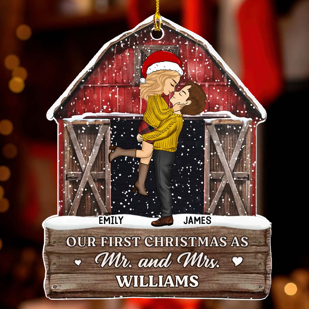 Custom First Christmas Ornament Married, Gift for Newlyweds •  Our First Our Last - Personalized Acrylic Ornament
