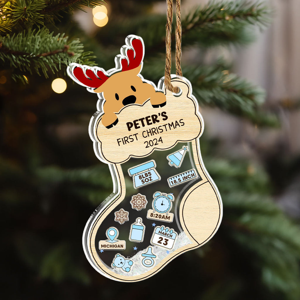 Custom Baby First Christmas Ornament for New Parents •  First Christmas Of Baby - Personalized Acrylic Shaker Ornament