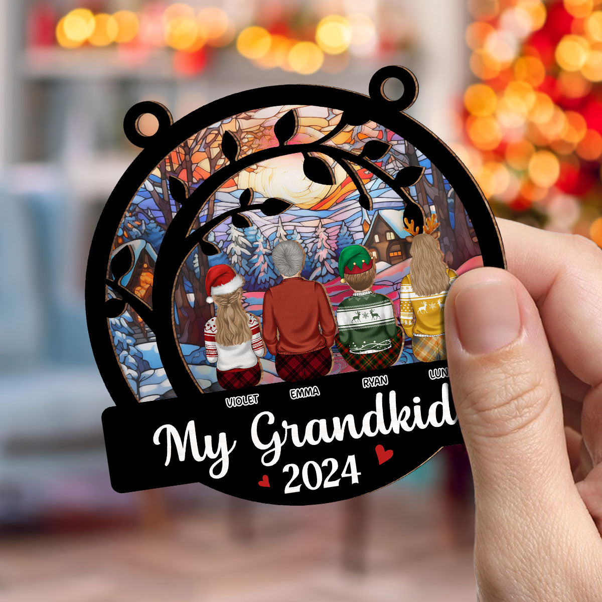 Custom Keepsake Christmas Ornament •  Cute Grandkids Christmas - Personalized Suncatcher Ornament