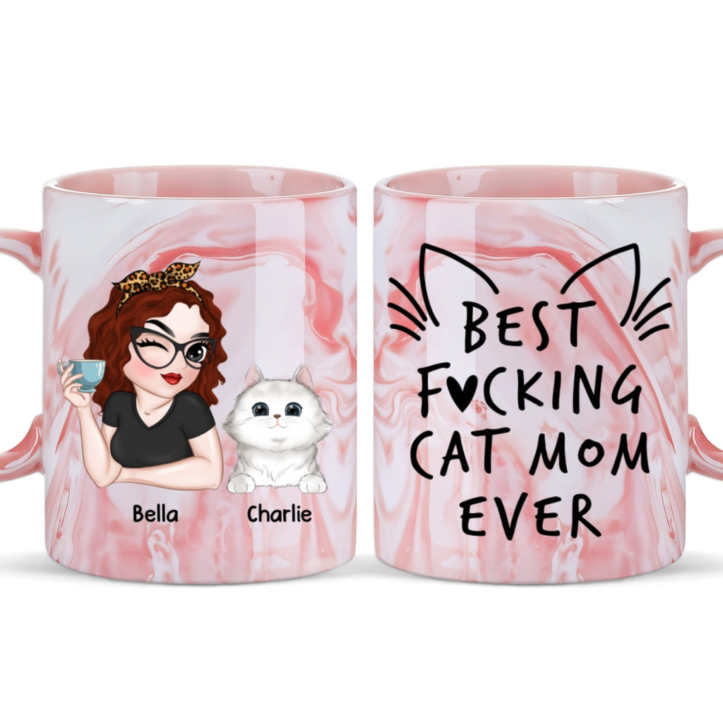 Custom Christmas & Birthday Keepsake Gift • Best Cat Mom Ever - Personalized Pink Marble Mug