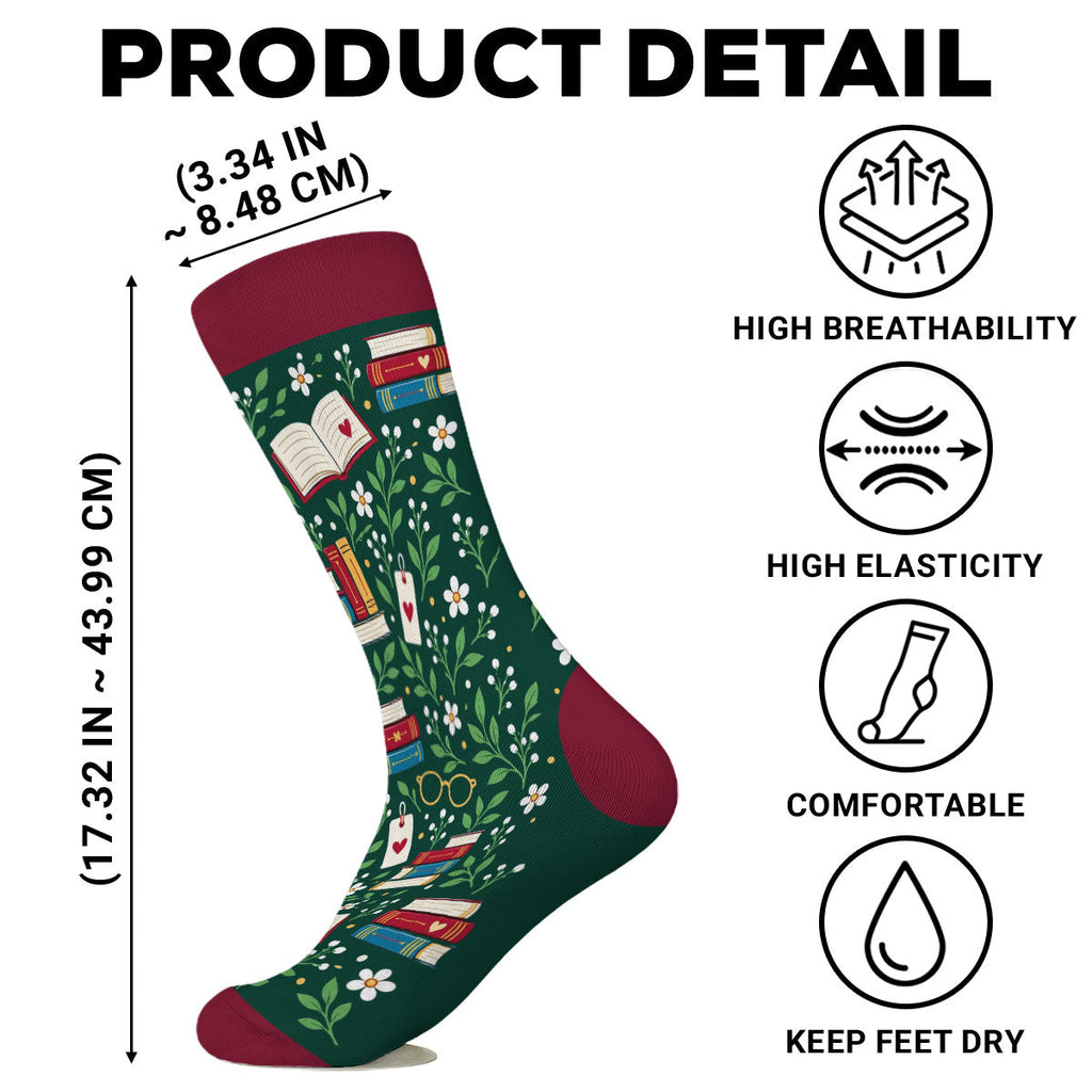 Custom Christmas Birthday Gift For Book Lovers, Bookworms, Readers • Life Is Better With Books - Personalized Crew Socks