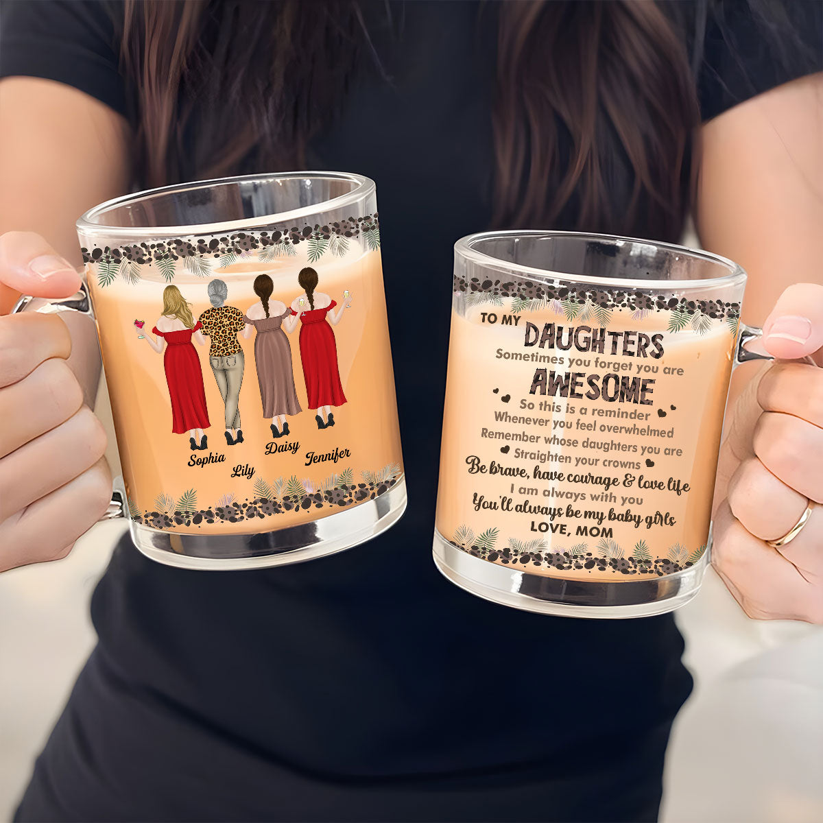 Custom Christmas & Birthday Gift for Daughter • Mom To Daughter Straighten Your Crown - Personalized Glass Mug