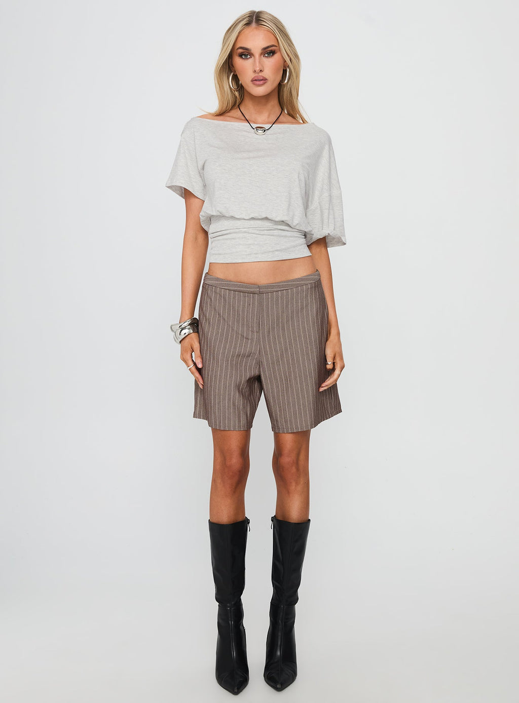 Ashlinn Off Shoulder Drapey Top Grey