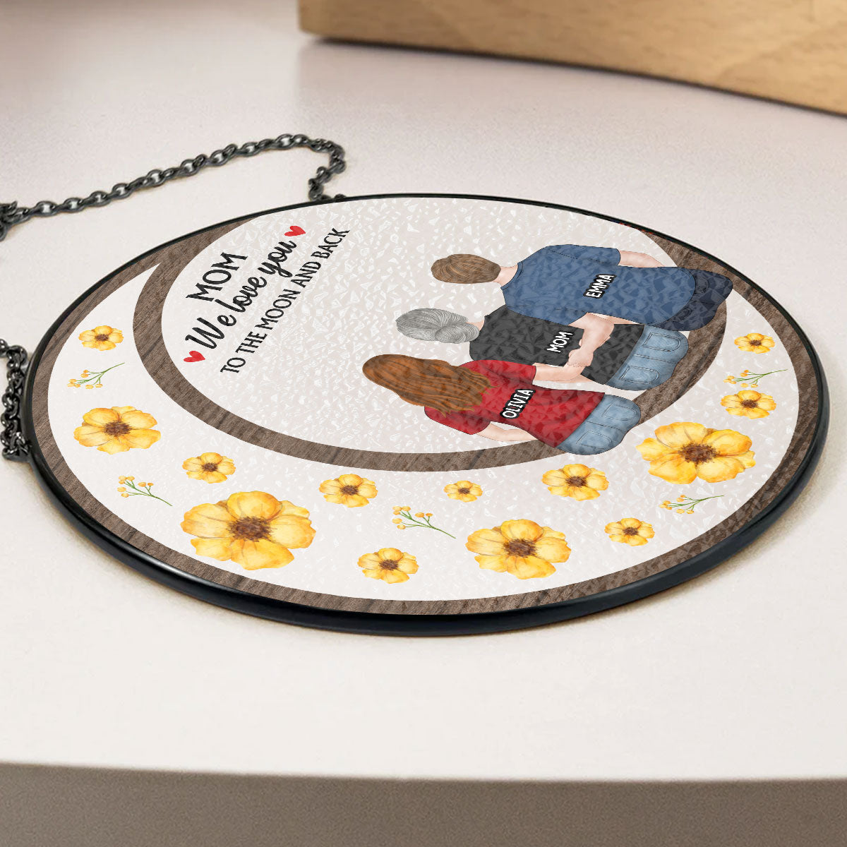 Custom Hanging Decor for Mom Daughter, Mother's Day Birthday Gifts • We Love You To The Moon And Back - Personalized Window Hanging Suncatcher