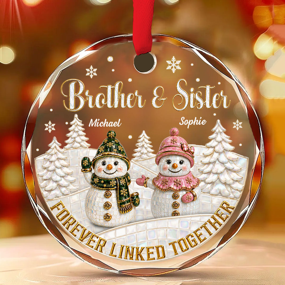 Custom Sister Christmas Ornament •  Forever Our Bond - Personalized Glass Ornament