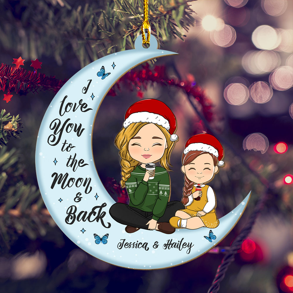 Custom Keepsake Christmas Ornament •  Love You To The Moon And Back - Personalized Wood Ornament
