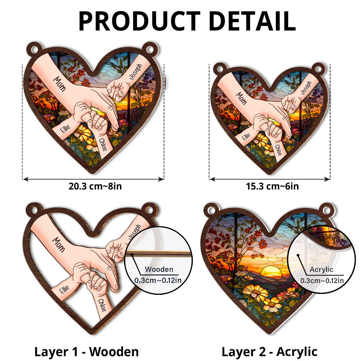 Custom Name Grandma Hanging Decor, Mother's Day Birthday Gifts • Hold Hands And Hearts - Personalized Suncatcher