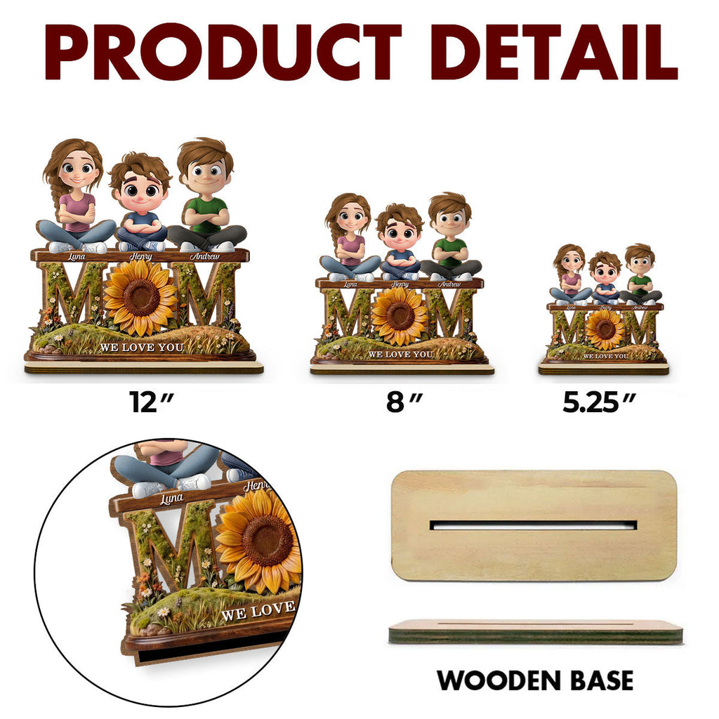 Custom Decor for Wife, Gift for Her • Gift For Wife Mom We Love You - Personalized 2-Layer Wood Plaque With Flat Base