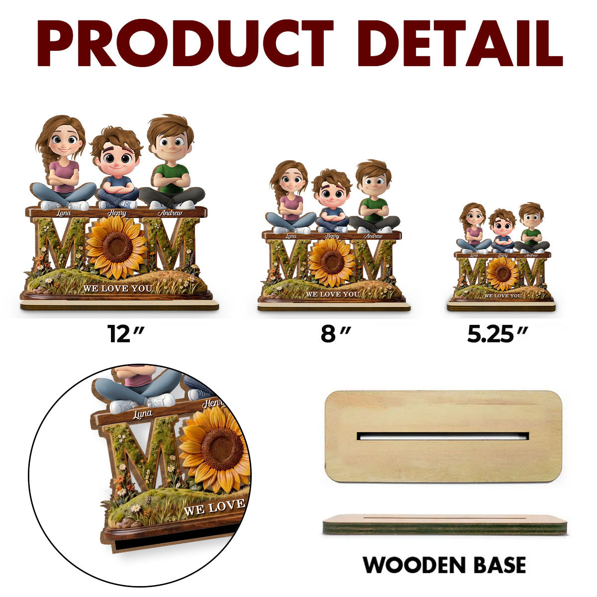 Custom Decor for Wife, Gift for Her • Gift For Wife Mom We Love You - Personalized 2-Layer Wood Plaque With Flat Base