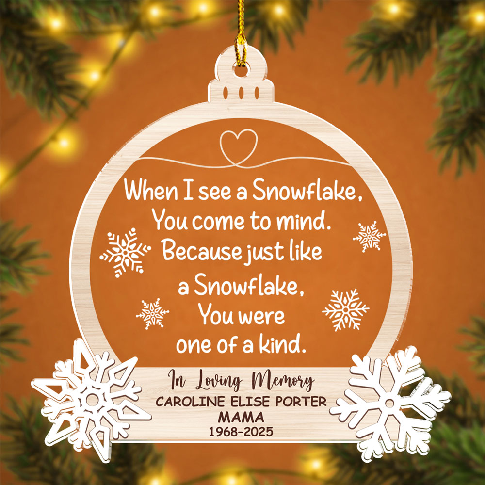 Custom Memorial Christmas Ornament, Sympathy Keepsake •  Snowflakes Bring You To Mind - Personalized Acrylic Ornament