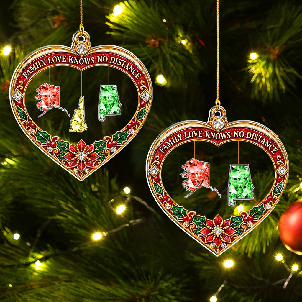 Custom Family Christmas Ornament for Long Distance Families •  No Distance For Family Love - Personalized Acrylic Ornament