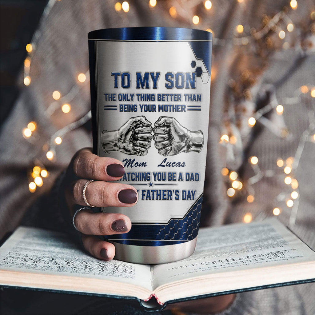 Custom Father's Day Birthday Gifts For Son • Watching My Son 2 - Personalized 3D Effect Tumbler
