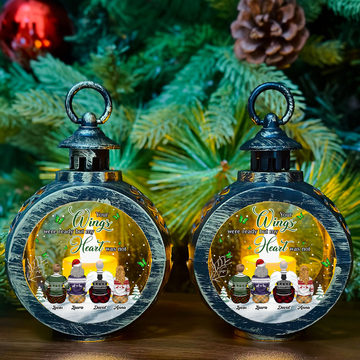 Custom Memorial Christmas Night Light, Remembrance Gifts • Your Wings Were Ready But My Heart Was Not - Personalized Christmas Lantern