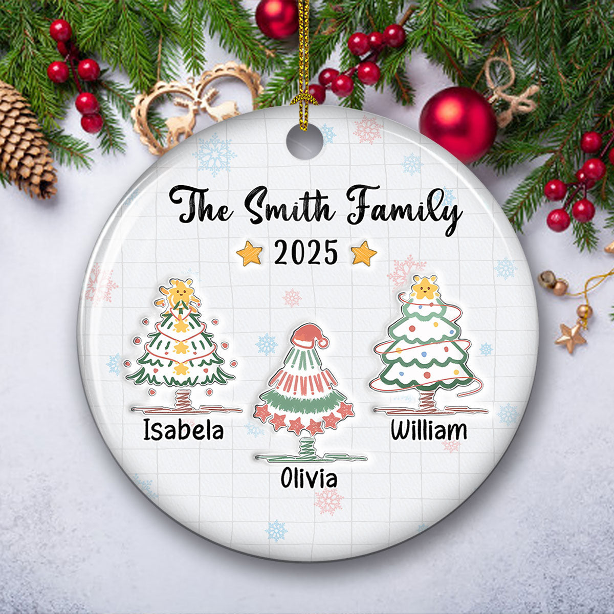 Custom Family Ornament, Christmas Gift for Family Members •  Love The Way Draw Family Love - Personalized 3D Inflated Effect Ceramic Ornament