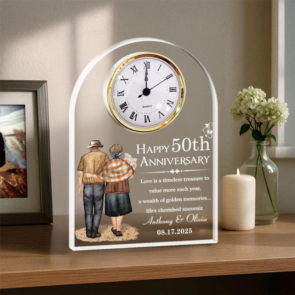Custom Couple's Decor, Anniversary & Wedding Gift • Happy Anniversary - Personalized Acrylic Desk Clock Plaque
