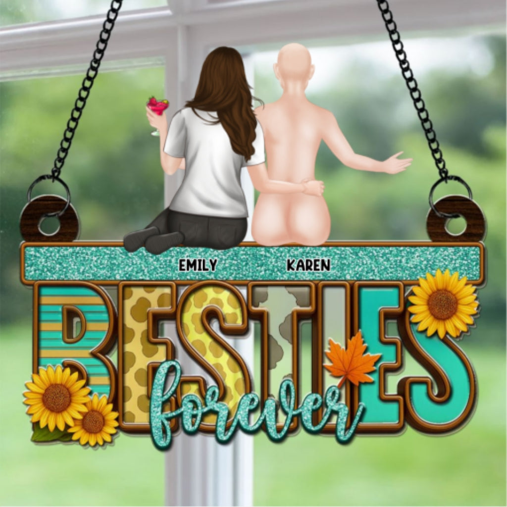 Custom Best Friend Hanging Decor, Friendship Birthday Gifts • Besties Fall Season - Personalized Suncatcher