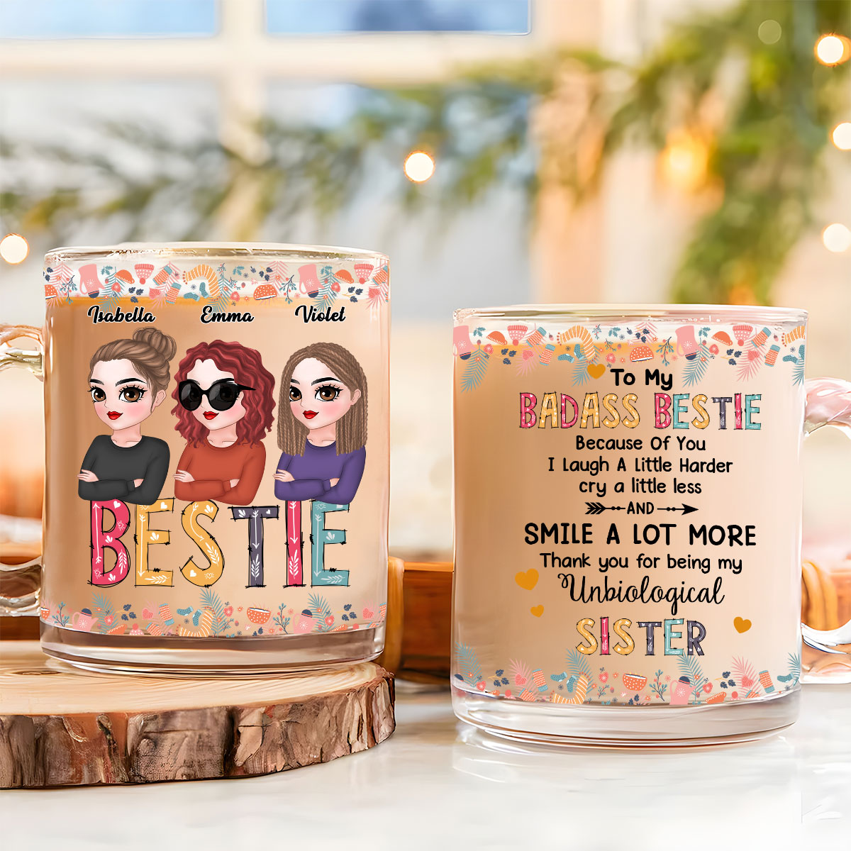 Custom Best Friend, Christmas & Birthday Friendship Keepsake Gift • To My Badass Bestie - Personalized Glass Mug