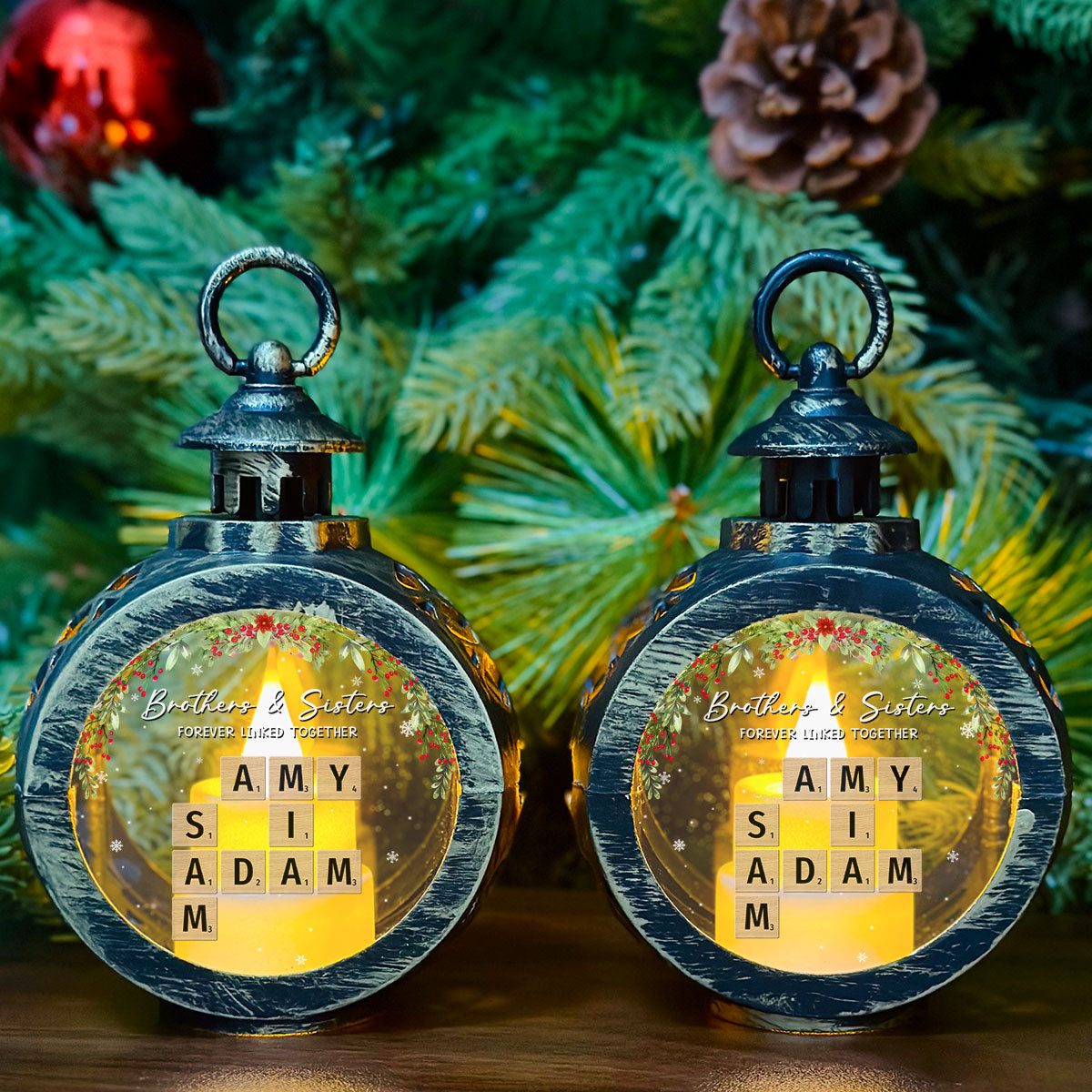 Custom Name Family Christmas Gifts, Holiday Decor • Family Roots Hold Us Close - Personalized Christmas Lantern