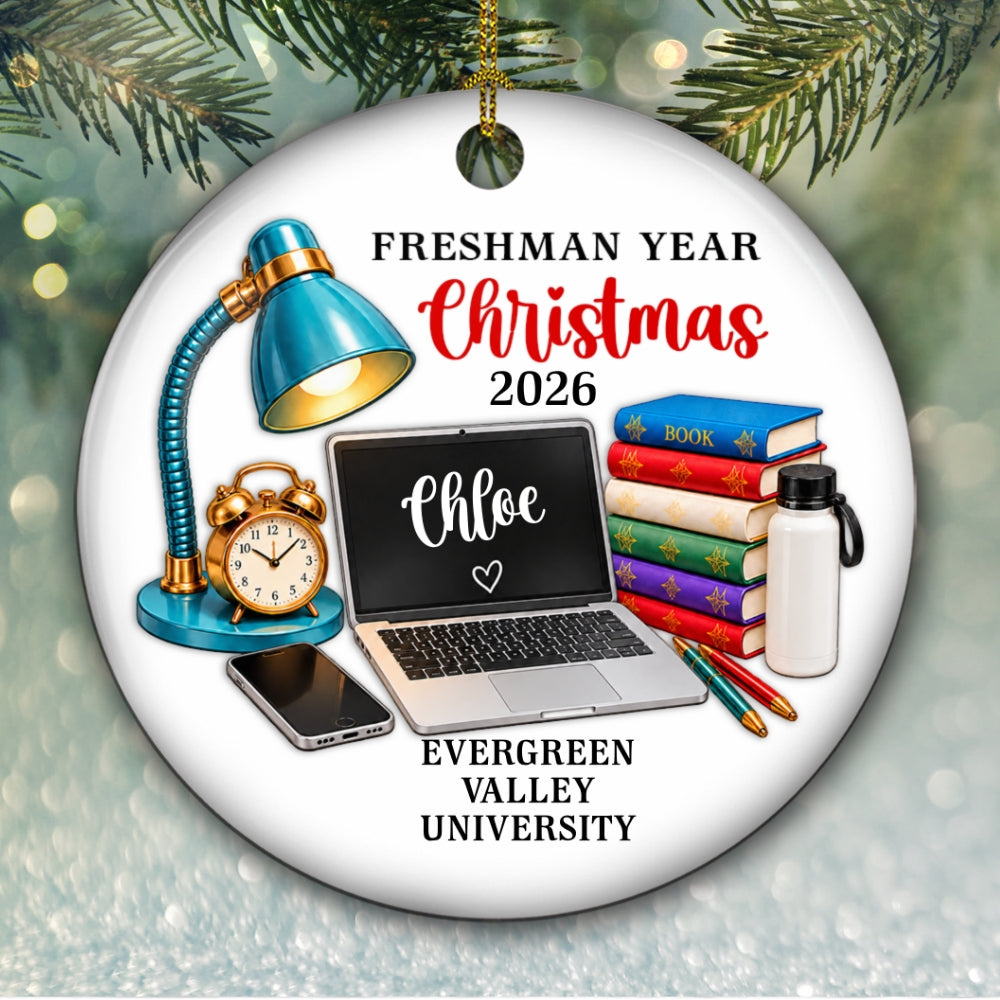 Custom Family Ornament, Christmas Gift for Family Members •  Freshman Year Feels Extra Special - Personalized Ceramic Ornament