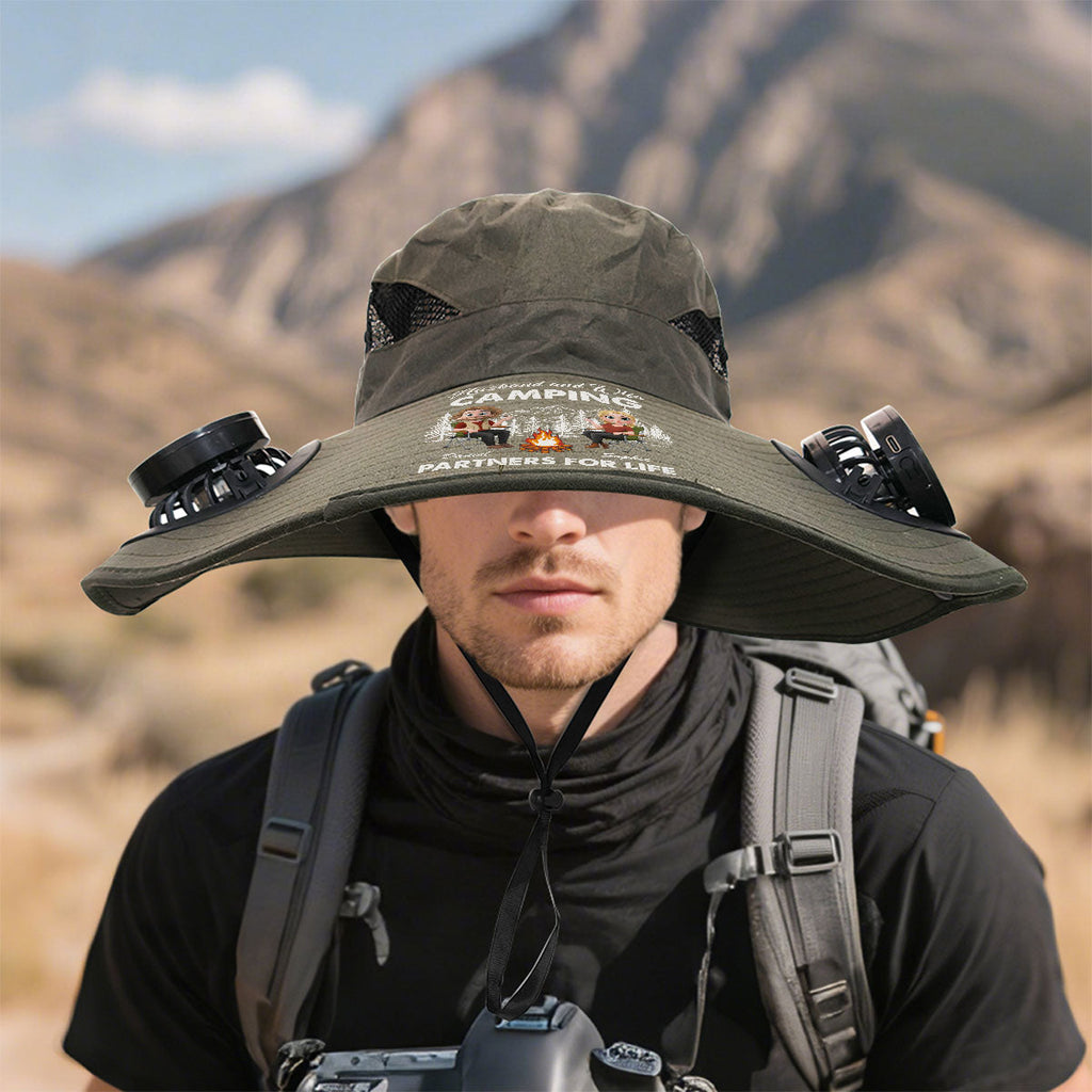 Husband And Wife Camping Life - Personalized Solar Fan Hat