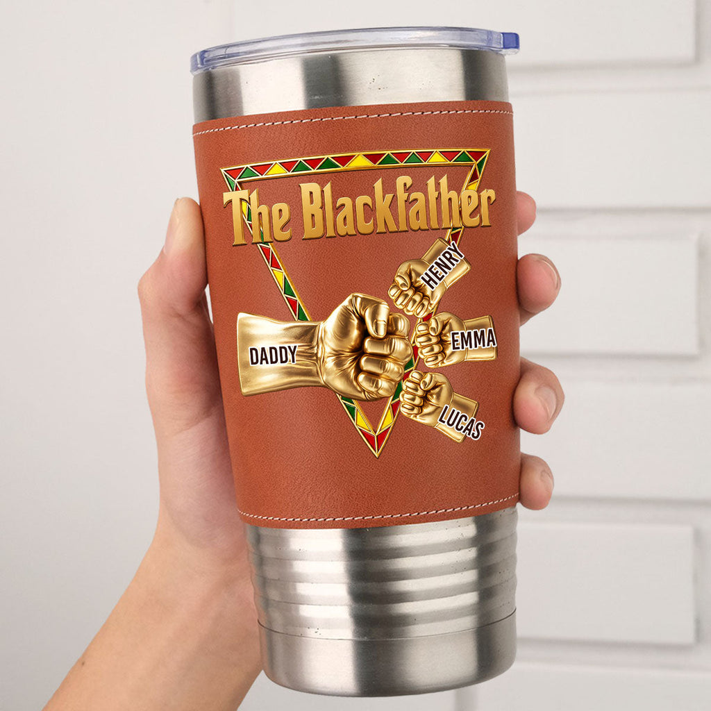 Custom Father's Day Birthday Gifts For Dad • The Blackfather Gold - Personalized Leather Tumbler