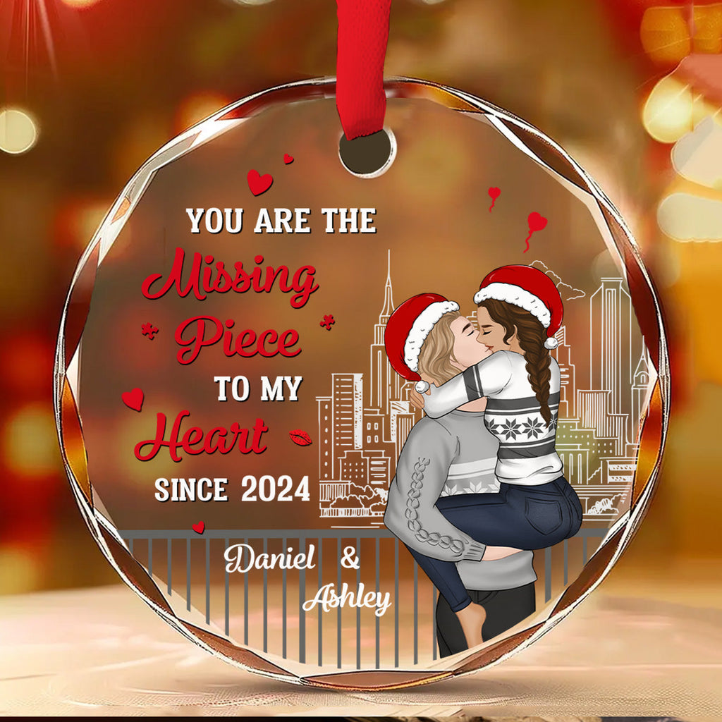 Custom Couple Christmas Ornament, Anniversary Gift •  The Year I Found My Missing Piece Couples - Personalized Glass Ornament