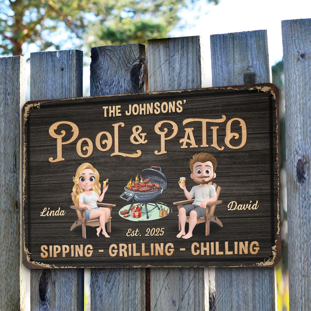 Custom Family Summer Backyard, Patio & Porch Decor • We At Pool And Patio - Personalized Metal Sign