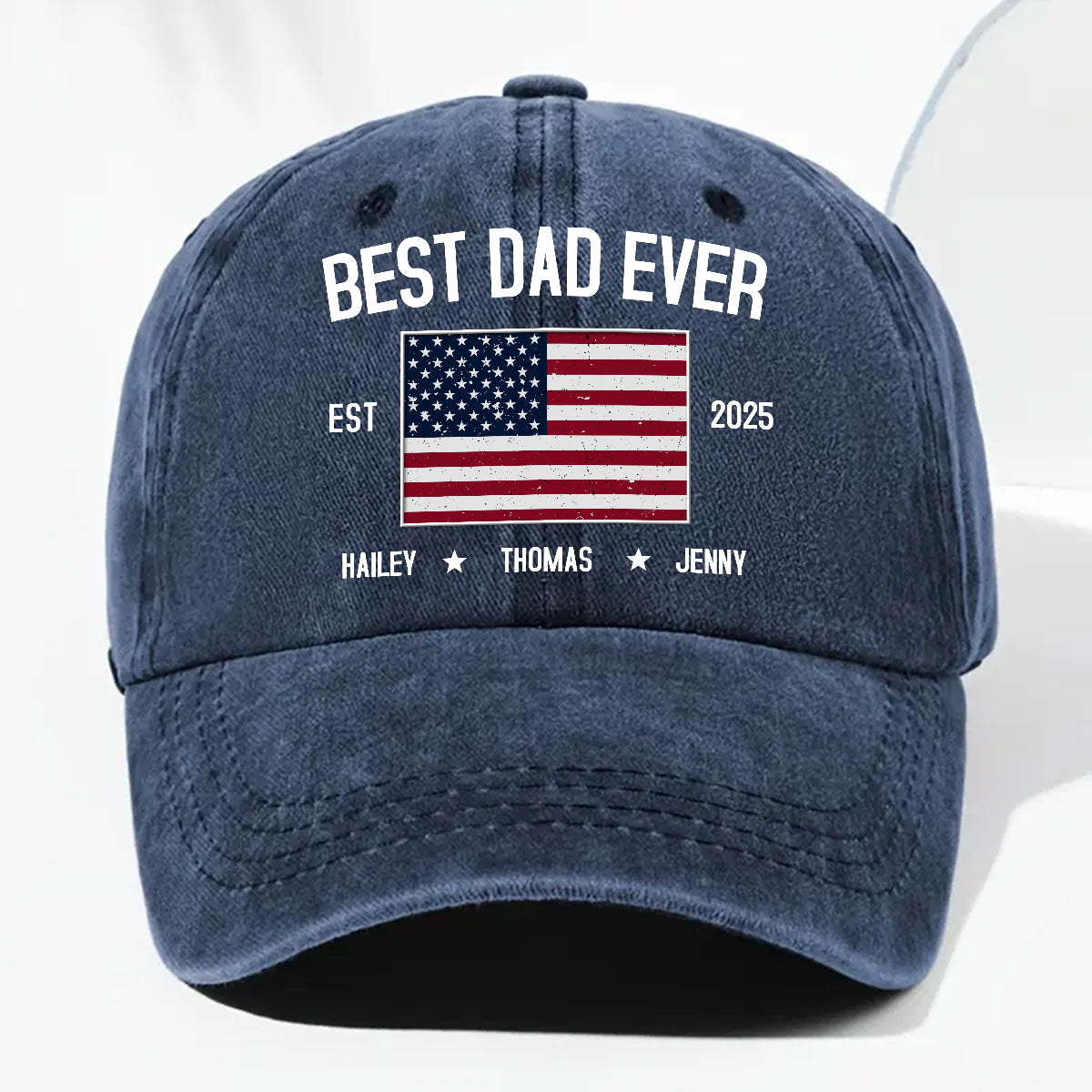 Custom Christmas Headwear Birthday Gifts for Dad • Dad Life Vibes - Personalized Vintage Washed Denim Cap