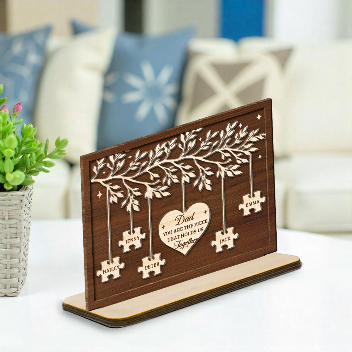 Custom Father's Day Decor, Gift for Dad & Grandpa • You Keep Us All Connected - Personalized 2-Layer Wood Plaque With Flat Base
