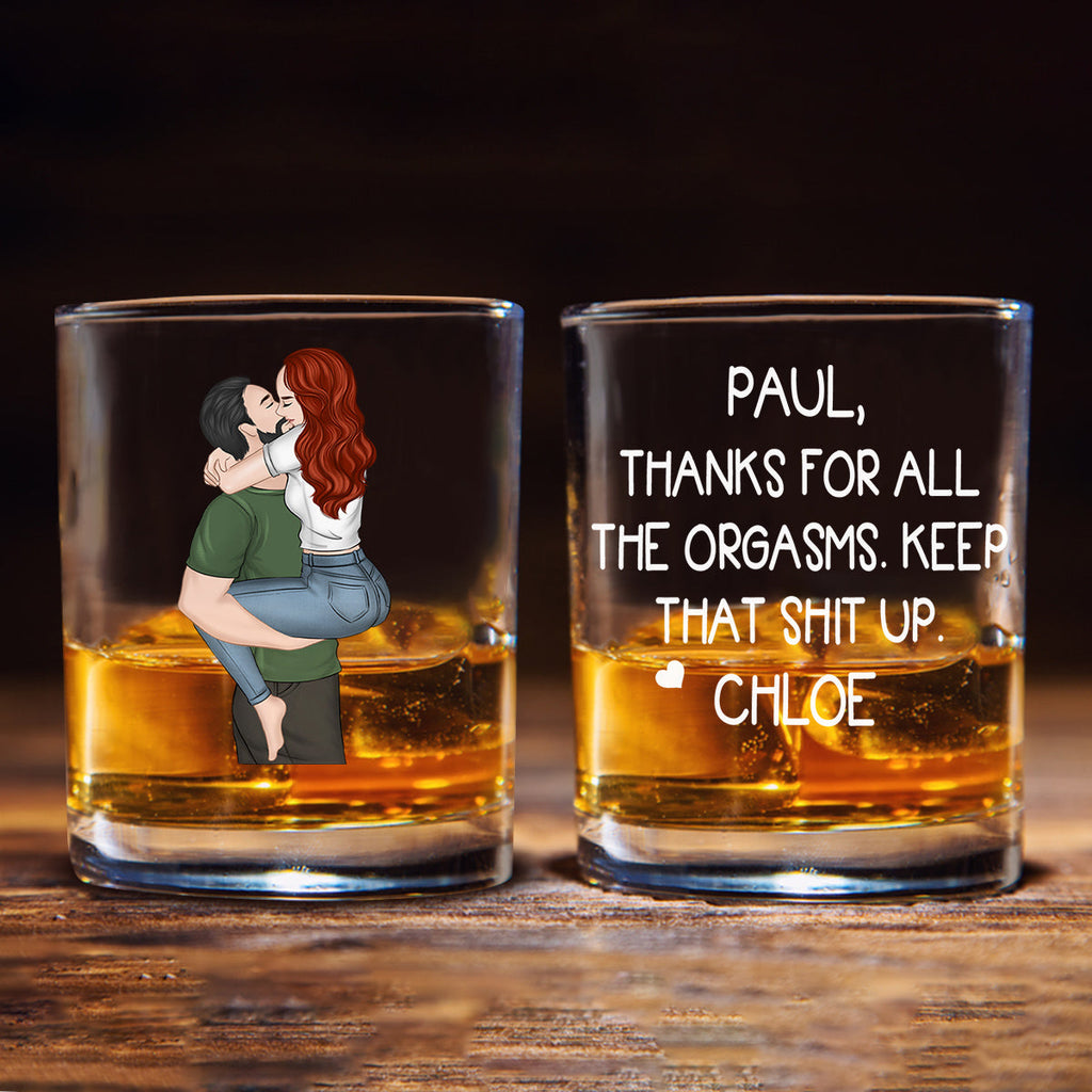 Custom Christmas Anniversary Birthday Drinkware Gifts for Couple • Thanks For All - Personalized Whiskey Glass