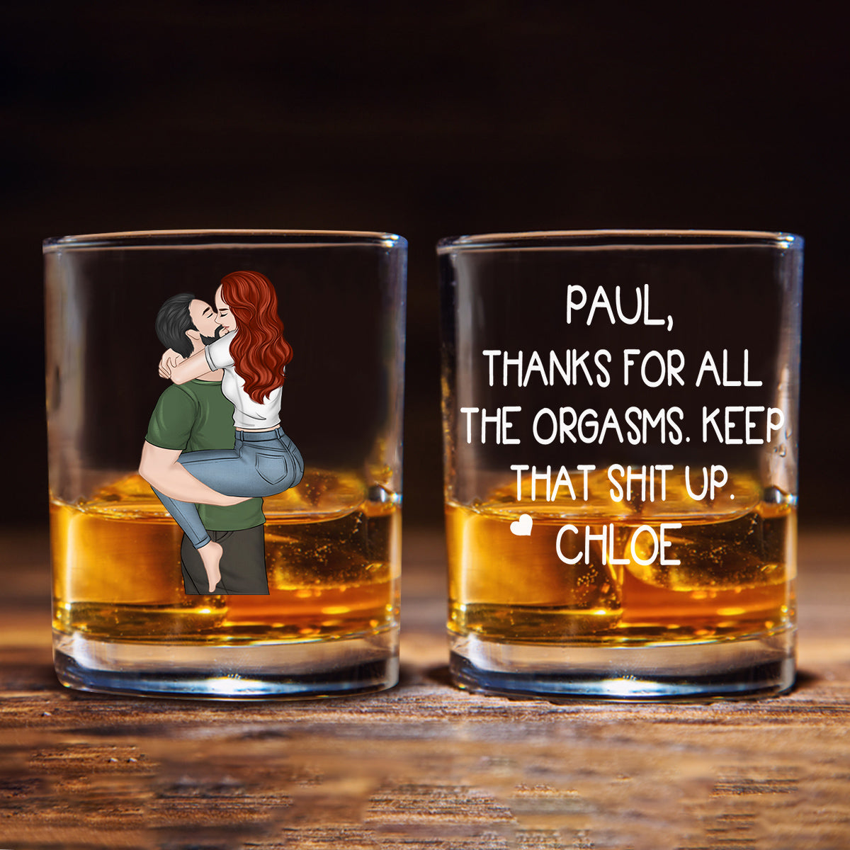 Custom Christmas Anniversary Birthday Drinkware Gifts for Couple • Thanks For All - Personalized Whiskey Glass
