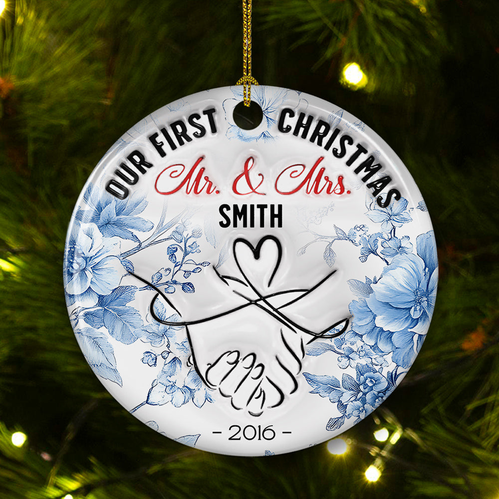Custom Couple Christmas Ornament, Anniversary Gift •  Always Close At Heart - Personalized 3D Inflated Effect Ceramic Ornament