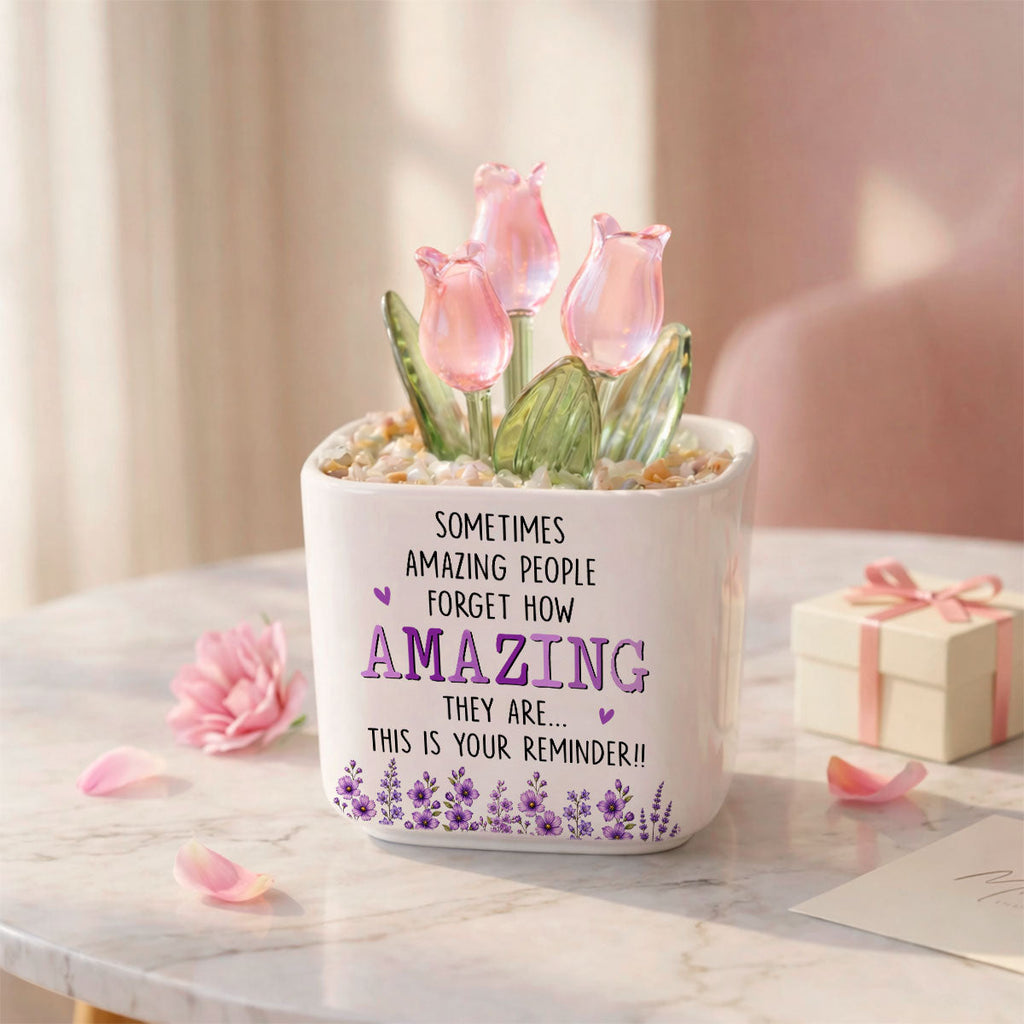 Custom Flower Keepsake, Glass Home Decor Gift for Best Friend • This Is Your Reminder - Personalized Glass Everlasting Tulips