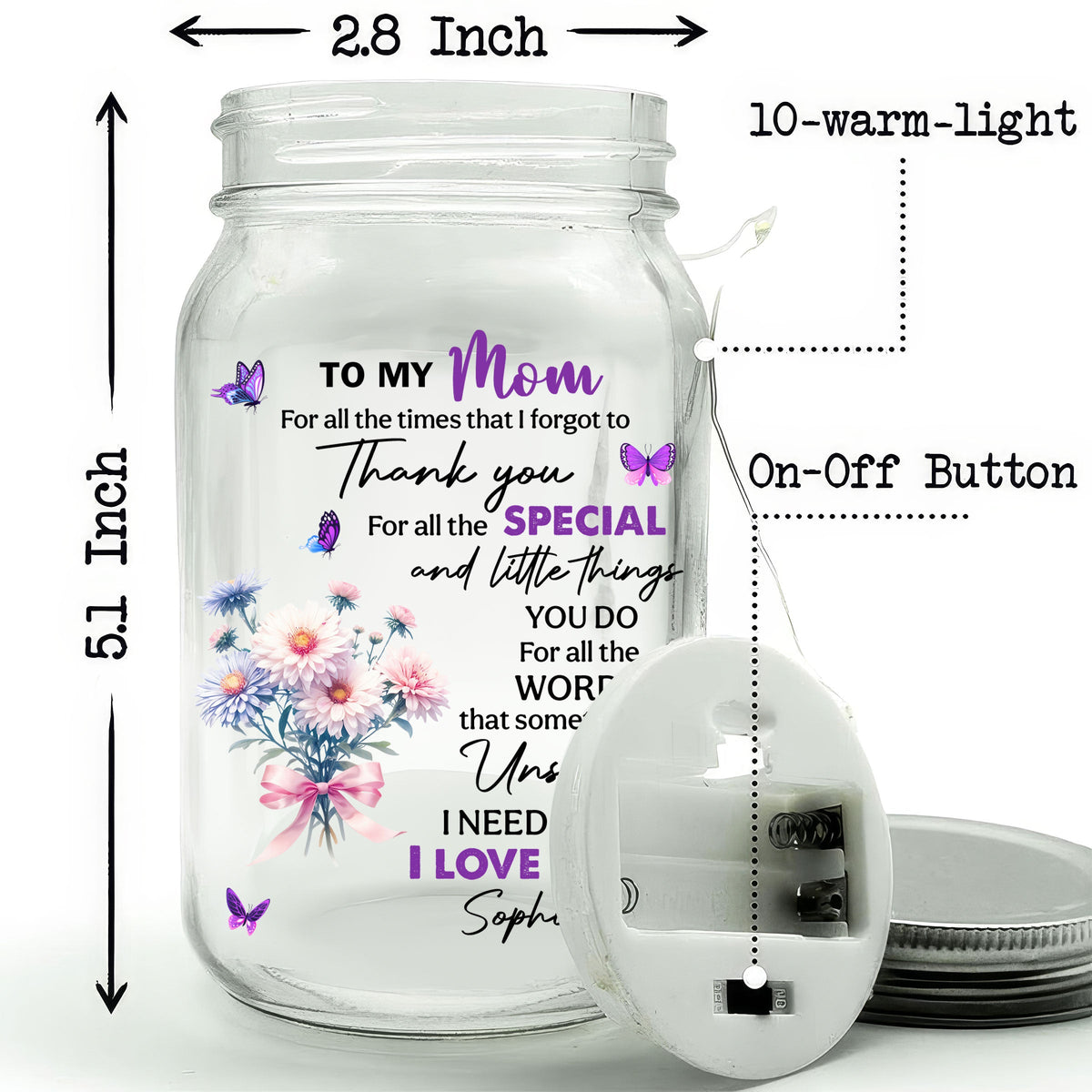 Thank You My Great Mother - Personalized Mason Jar Light
