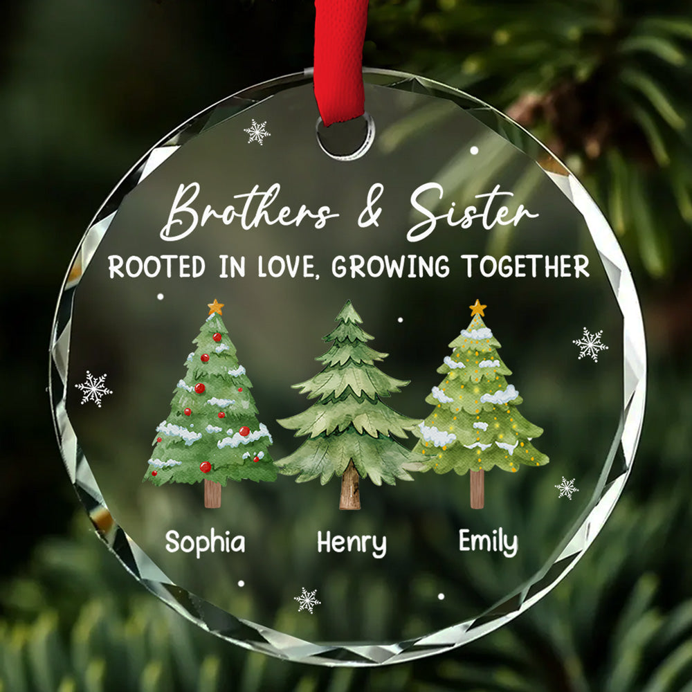 Custom Brothers & Sisters Christmas Ornament •  Love Grows Within Our Family - Personalized Glass Ornament
