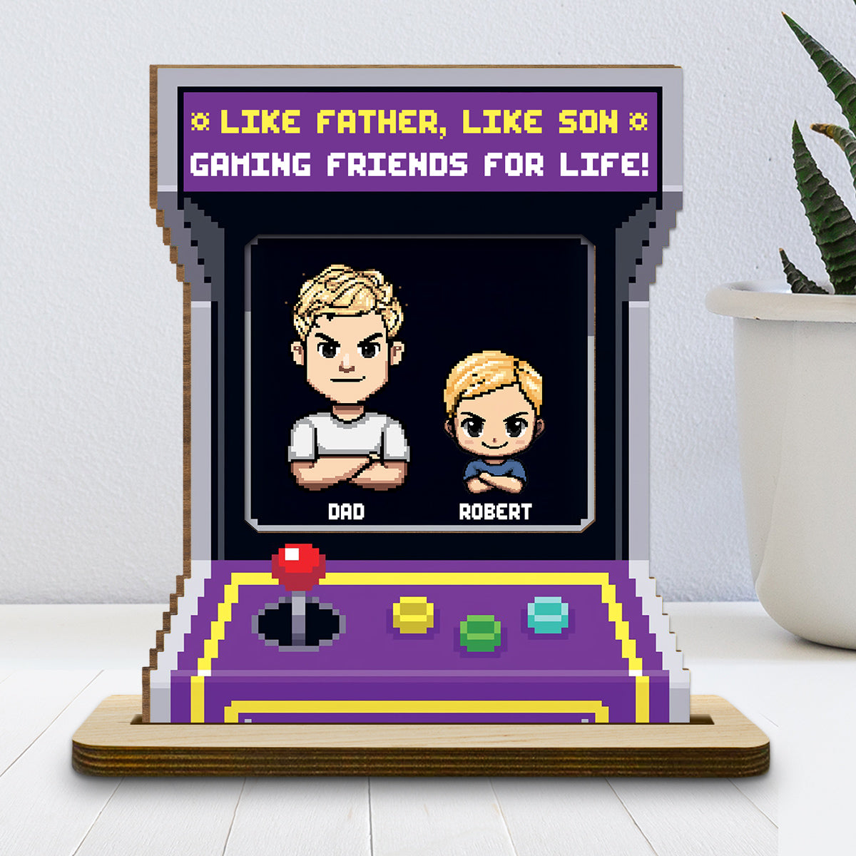 Custom Father's Day Decor, Gift for Dad & Grandpa • Gaming Friends For Life - Personalized 2-Layer Wood Plaque With Flat Base