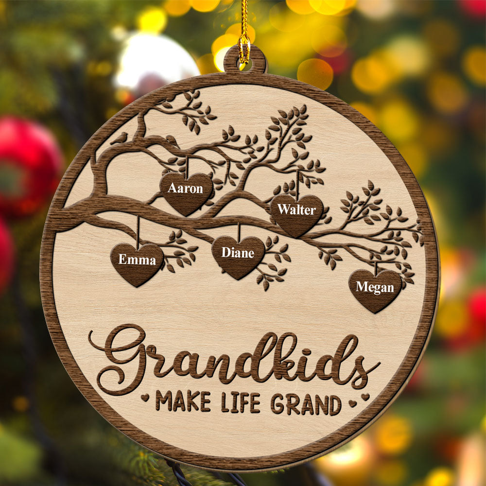 Custom Keepsake Christmas Ornament •  Grandkids Make Life Grand - Personalized Wood Ornament