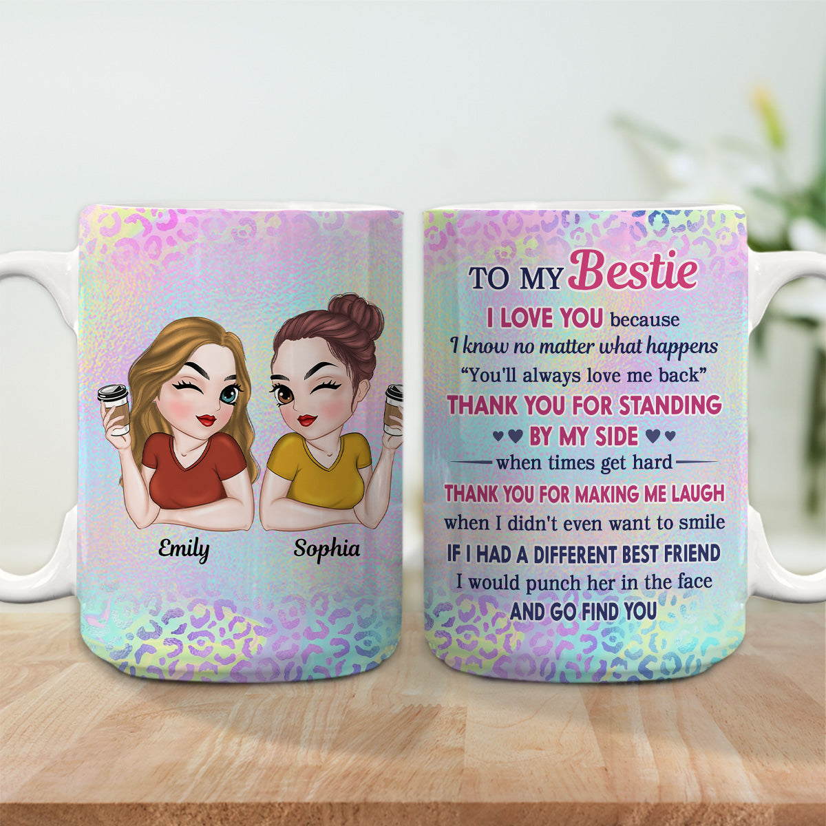 Custom Best Friend, Christmas & Birthday Friendship Keepsake Gift • Thank You For Making Me Laugh Bestie - Personalized Coffee Mug
