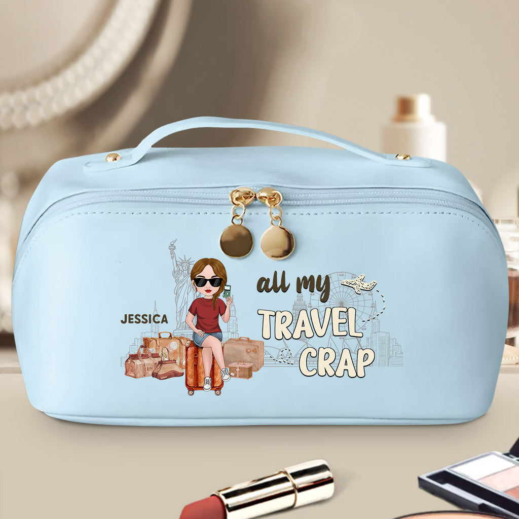 All My Travel Crap - Personalized Leather Makeup Bag