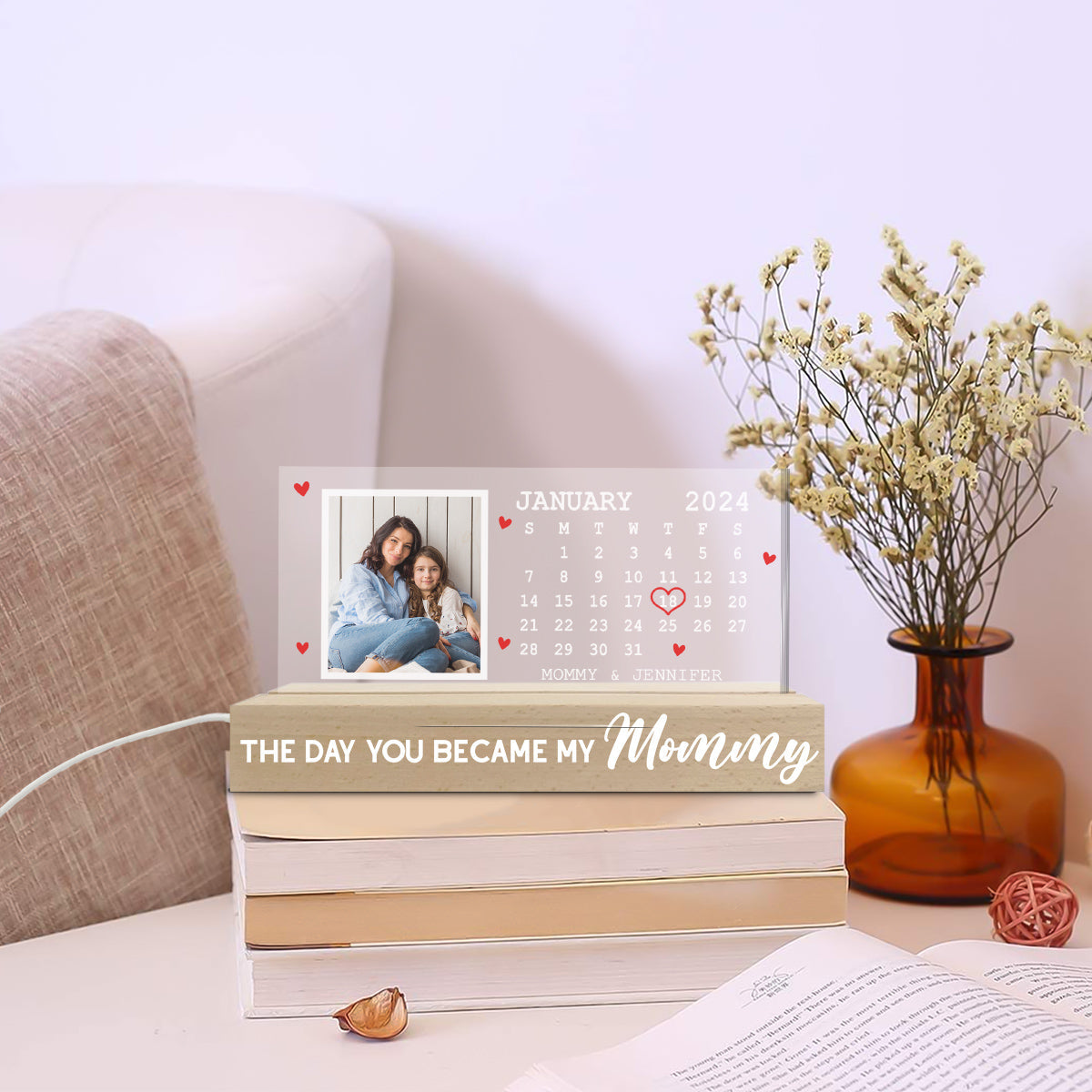 Custom Photo Mother's Day Gift for Mom Grandma • The Days You Became Mom - Personalized Acrylic 3D LED Night Light