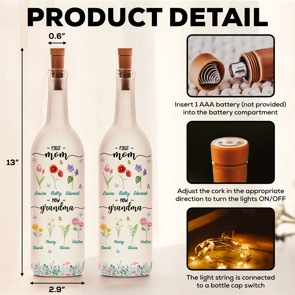 Flower Birth Month Garden Grandma - Personalized Bottle Lamp