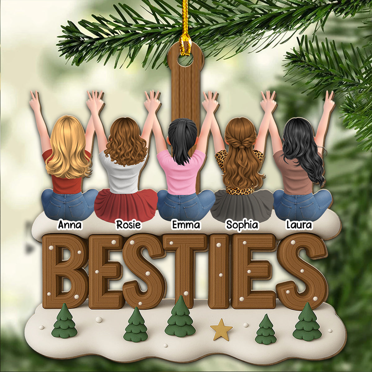 Custom Friendship Christmas Ornament, Best Friend Gift •  Besties Since Forever - Personalized 3D Effect Wood Ornament