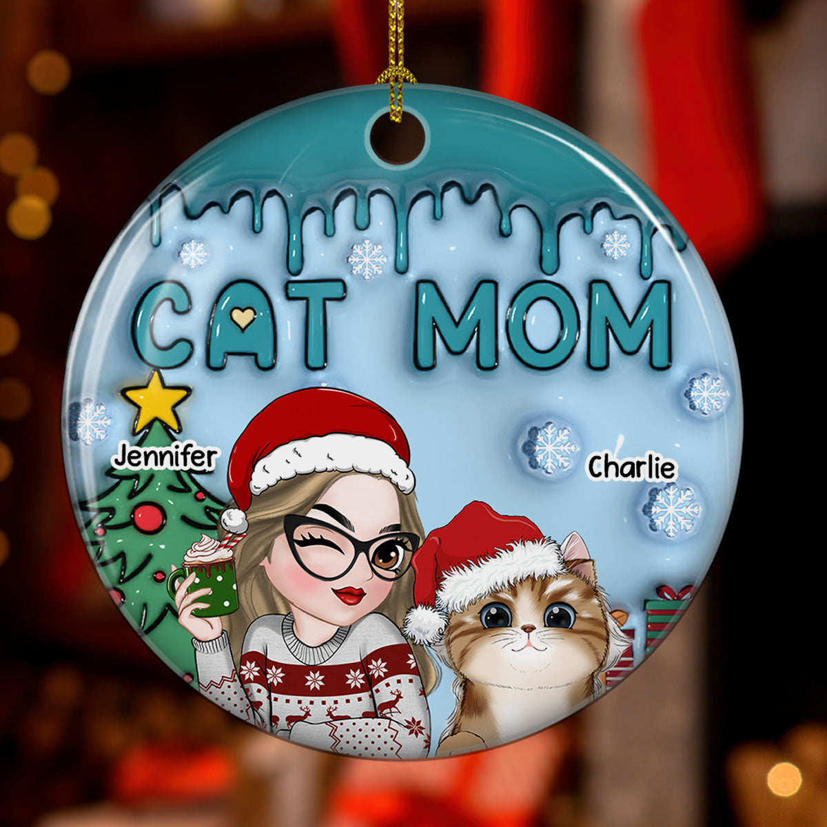 Custom Keepsake Christmas Ornament •  Lovely Cat Mom - Personalized 3D Inflated Effect Ceramic Ornament