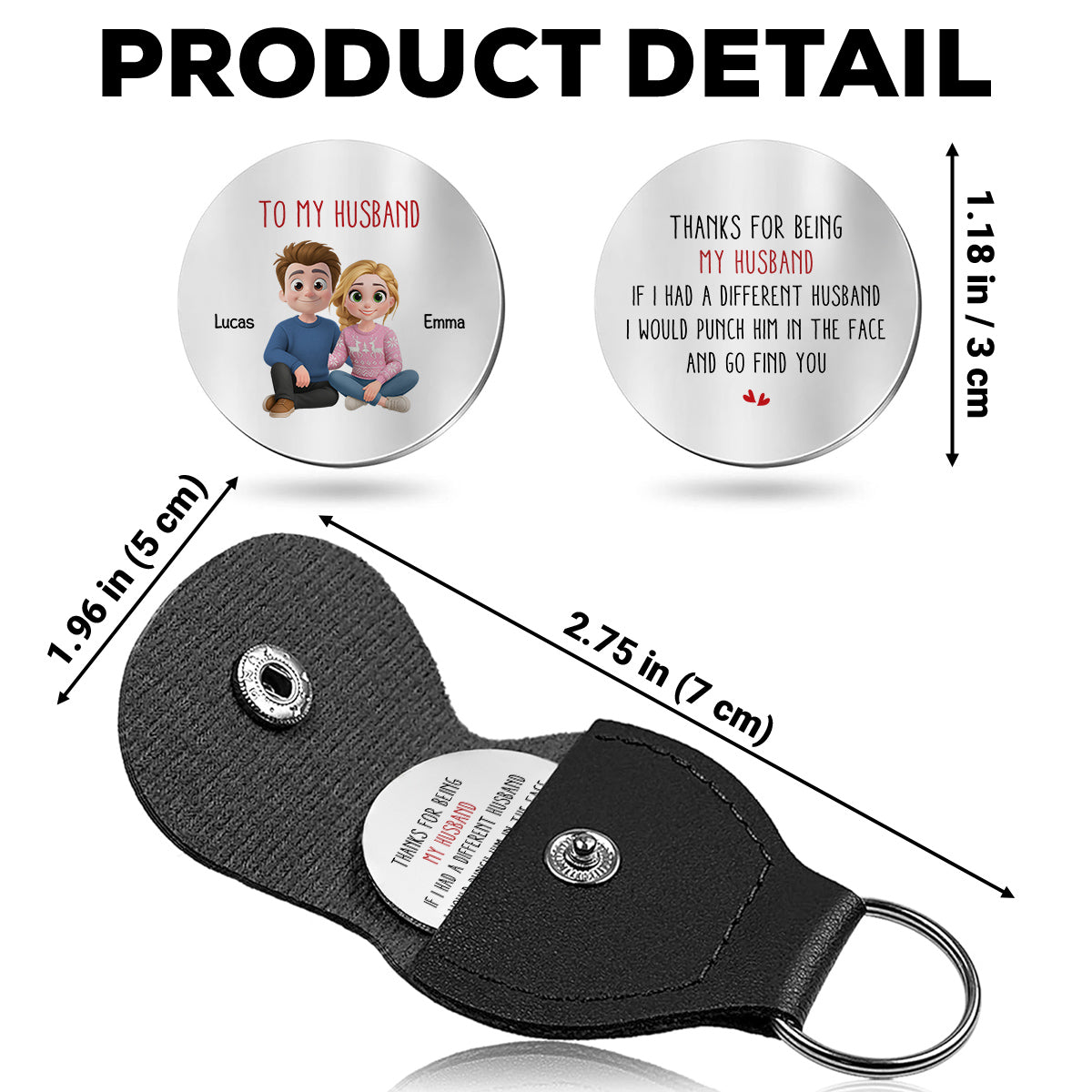 Custom Coin Keychain for Husband, Couple Anniversary Valentine's Day Gifts • Punch Him - Personalized Pocket Hug